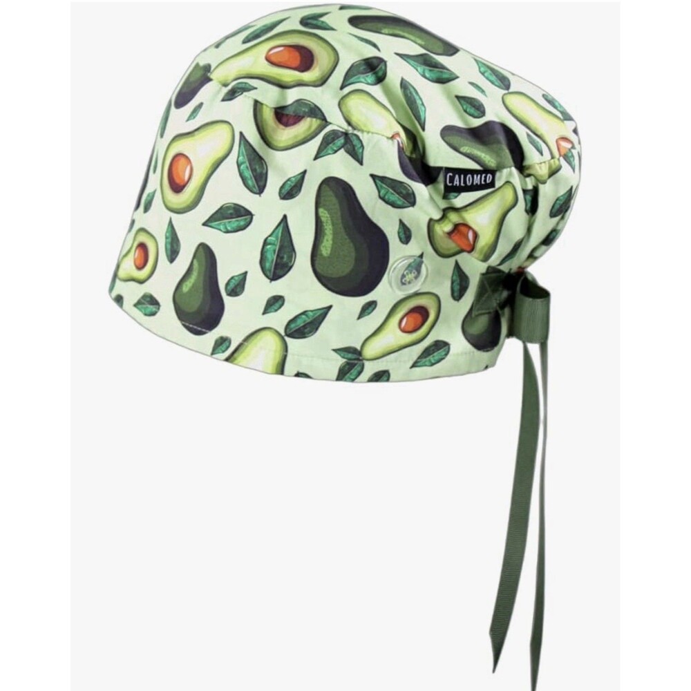 Calomed Scrub Hat Surgical Cap Adjustable Tie Avocados and Leaves One Size